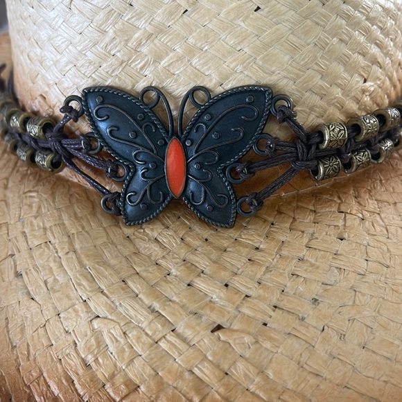 Cowgirl Cowboy hat.Jacobson.Shapeable,stiff .Butterfly accent,Beaded head band - Picture 2 of 12